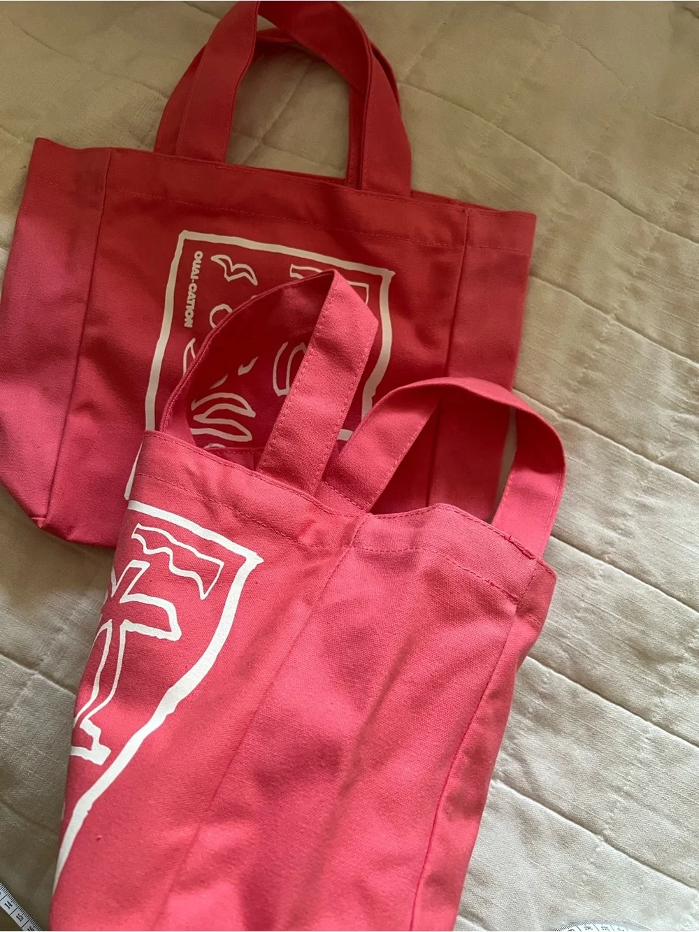 Canvas Tote Bag with Tropical Print - Pink Set of 2